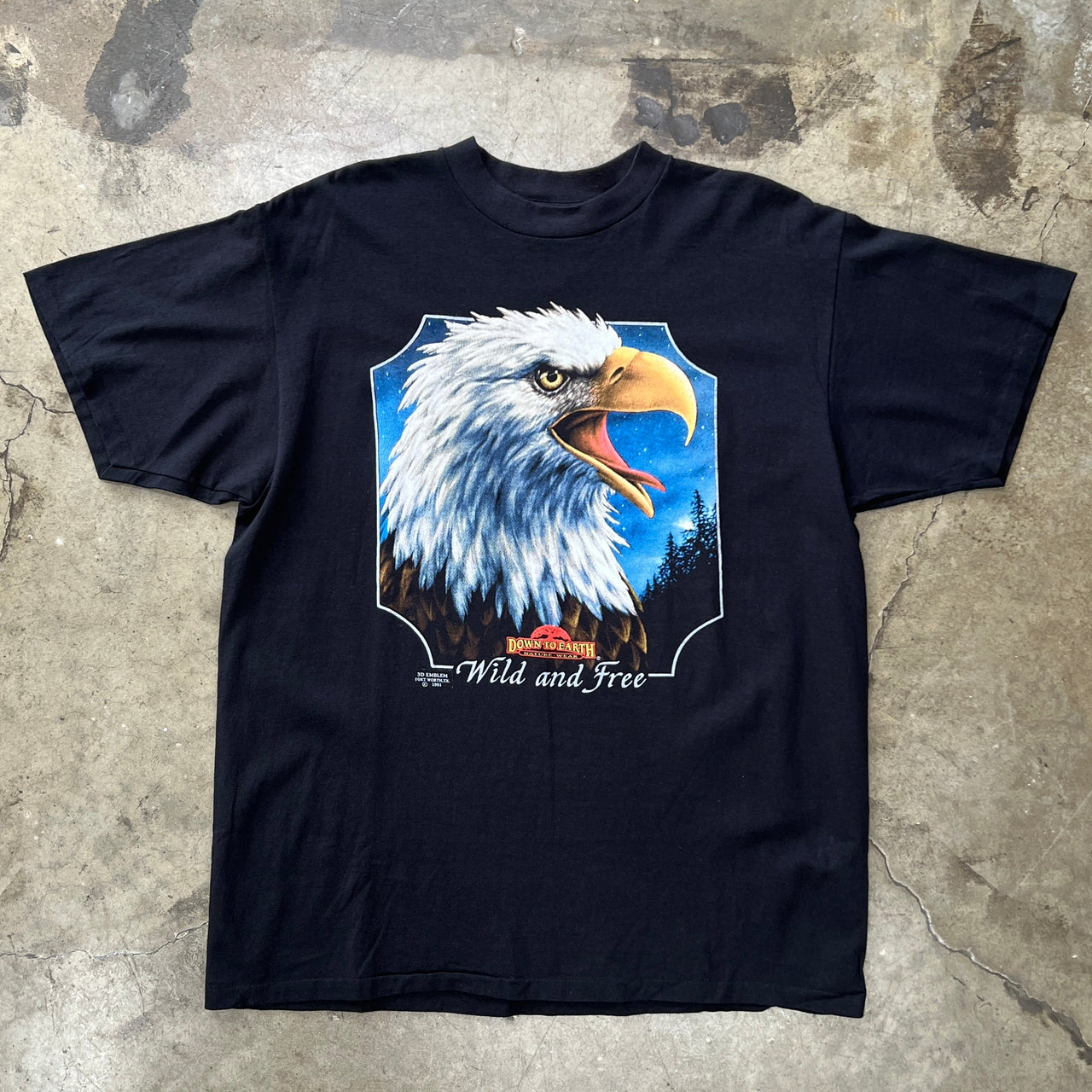1991 3D Emblem Wild and Free Eagle Nature Tee