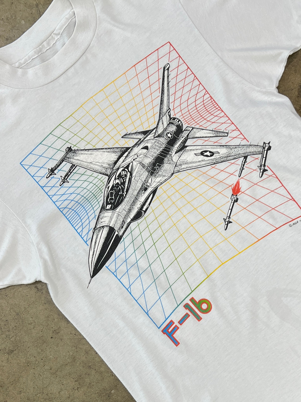 F-16 Geometric Fighter Plane Single Stitch Tee
