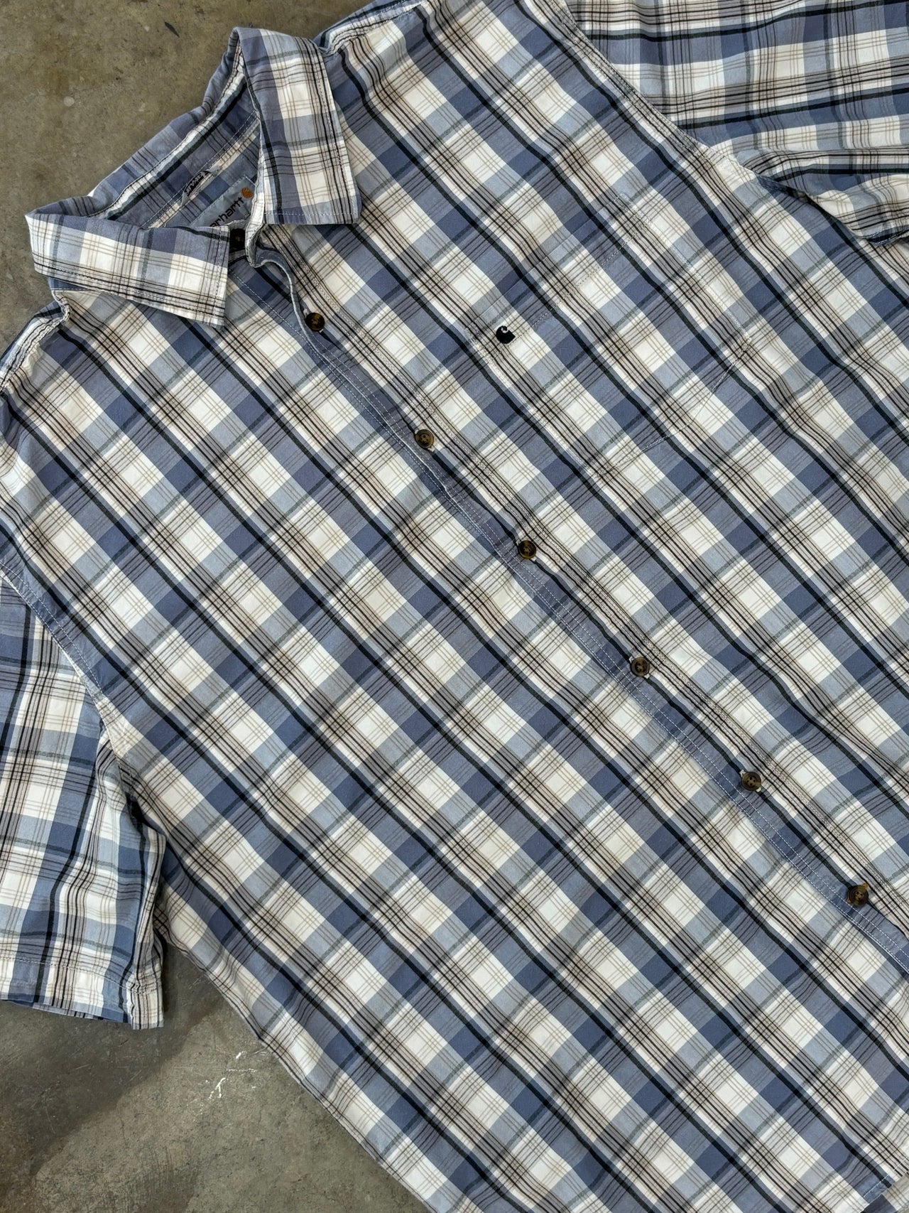 Carhartt Blue/Tan Plaid Short-sleeve Button-Up