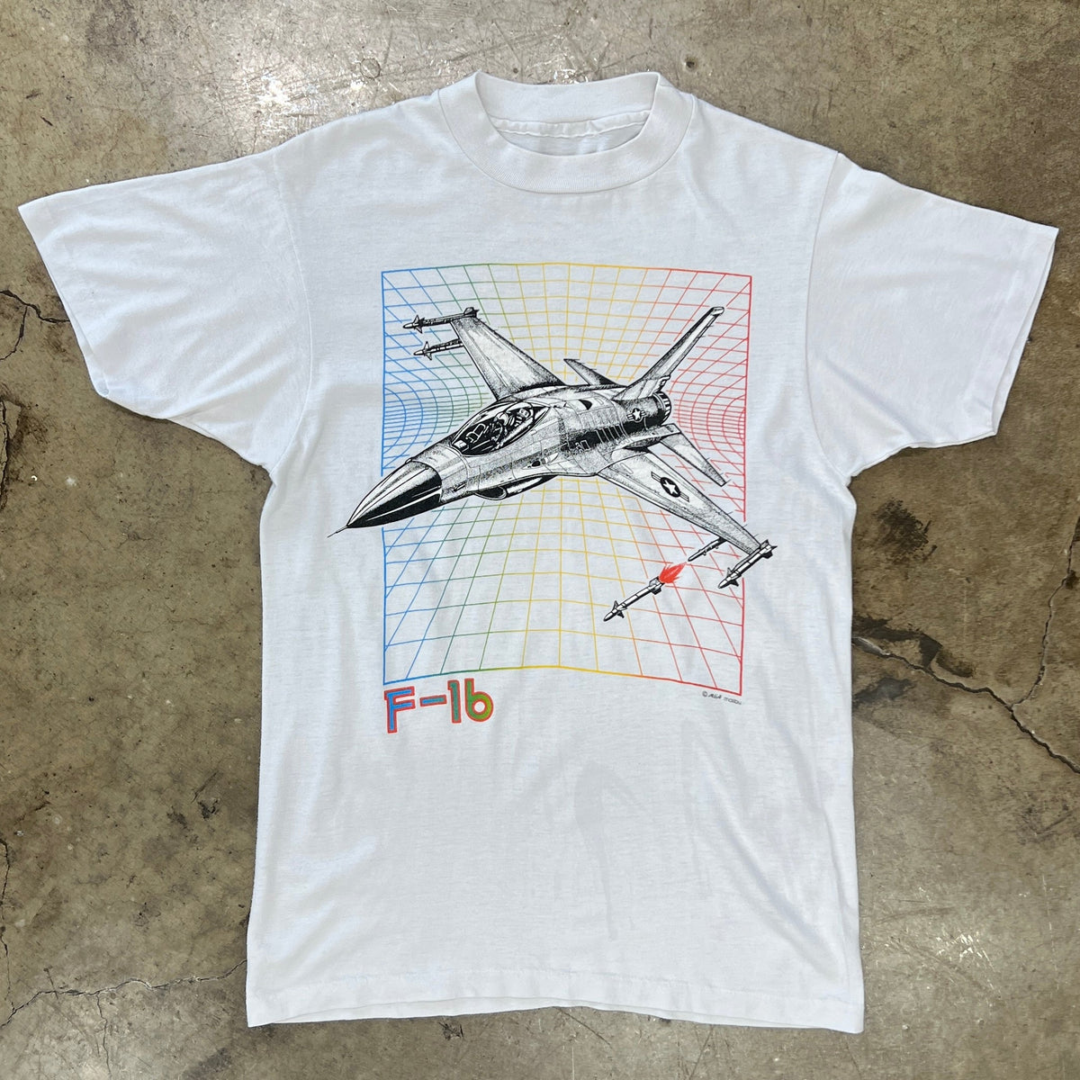 F-16 Geometric Fighter Plane Single Stitch Tee