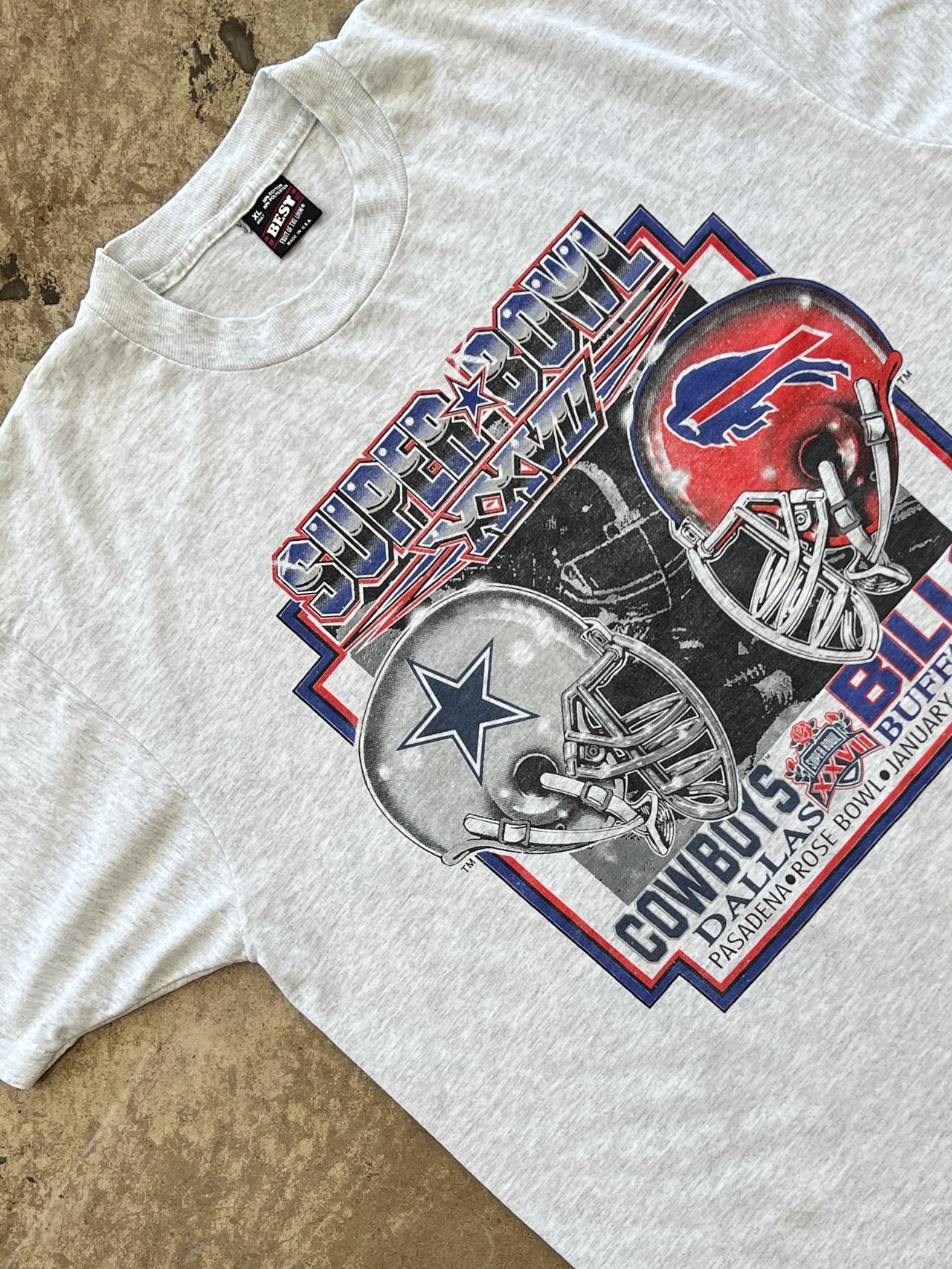 1993 Super Bowl XXVII Cowboys Bills Single Stitch Tee
