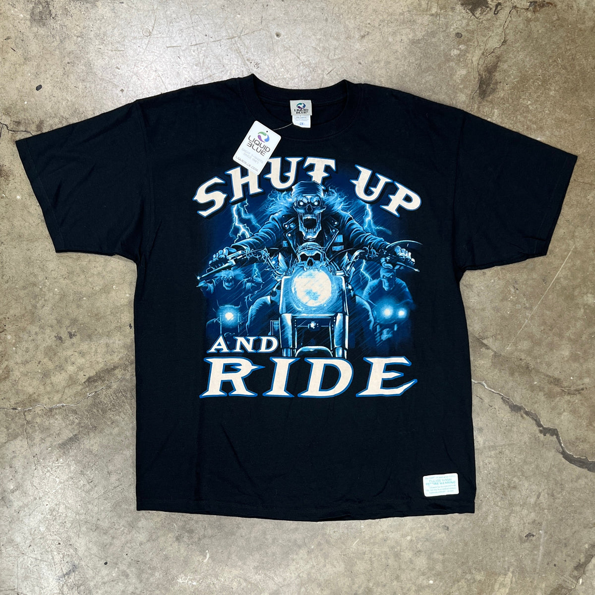 Liquid Blue Shut Up and Ride Skeleton Motorcycle Tee