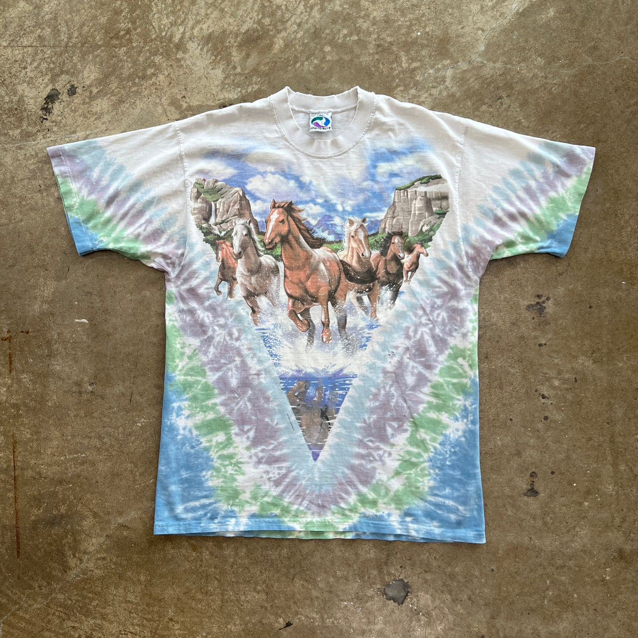 1996 Liquid Blue Nature Horses Tie Dye Single Stitch Tee