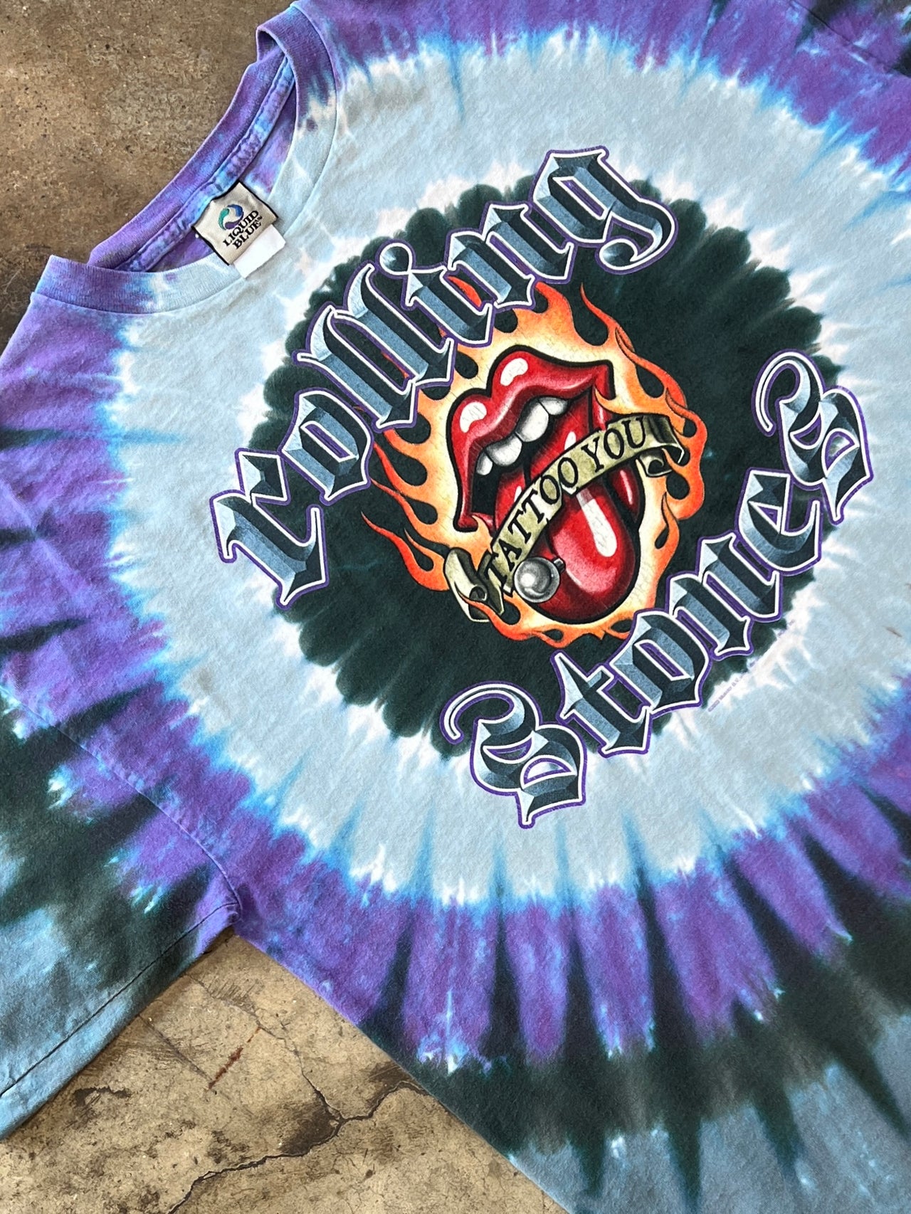 2003 The Rolling Stones Tattoo You Satisfaction Guaranteed Liquid Blue Tie Dye Tee