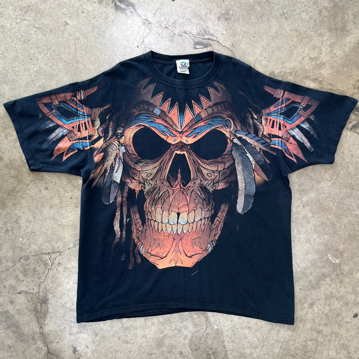 Liquid Blue AOP Skull Native Feather Tee