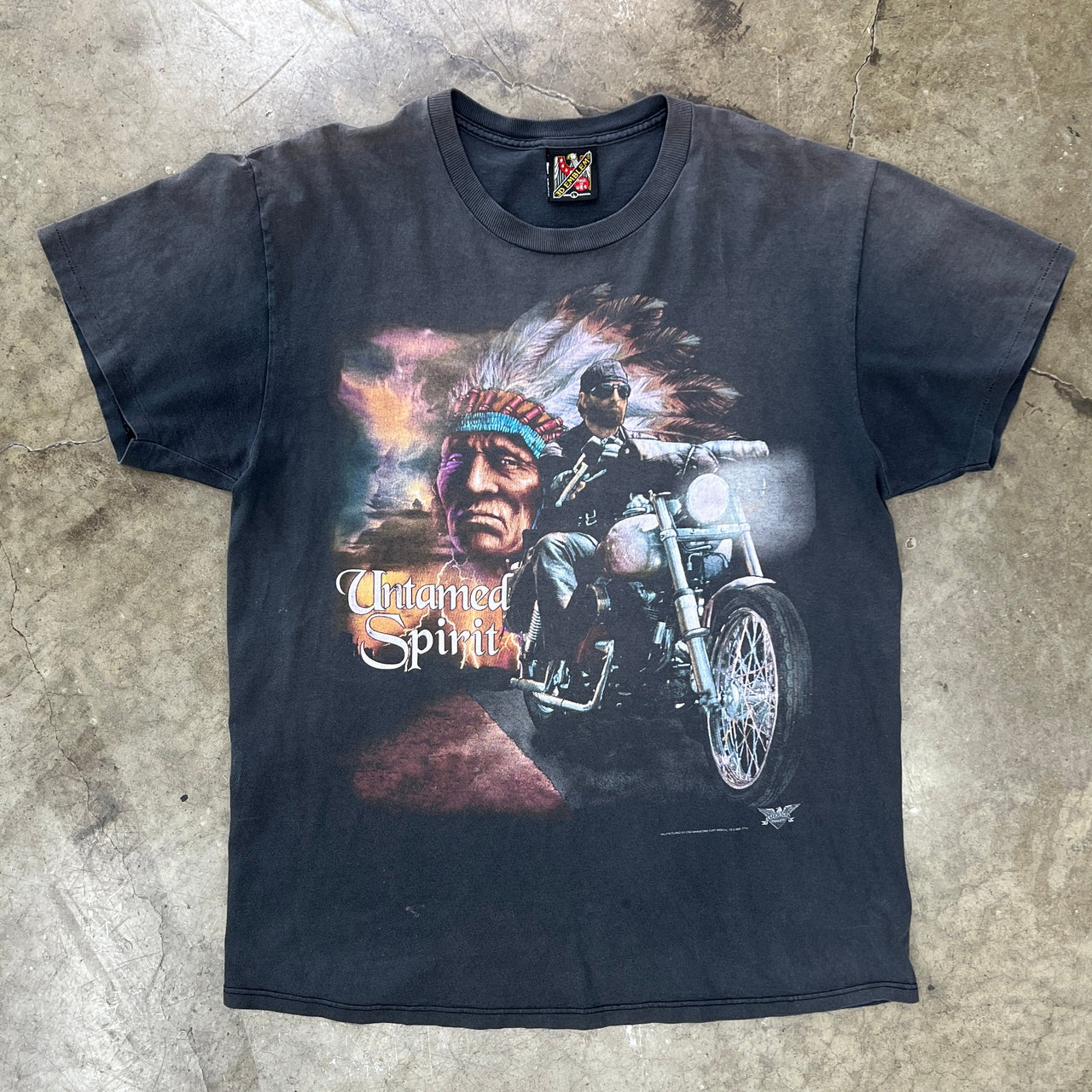3D Emblem Untamed Spirit Motorcycle Native American Single Stitch Tee