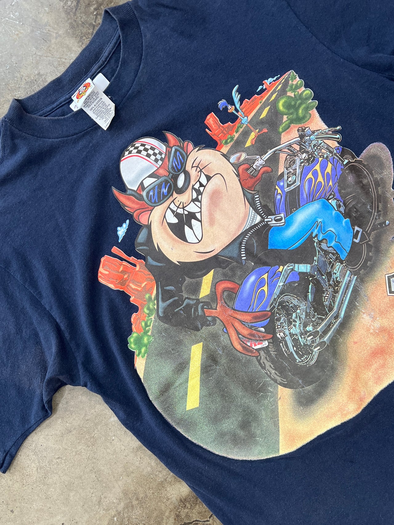 Looney Tunes Taz Motorcycle USA Route Single Stitch Tee