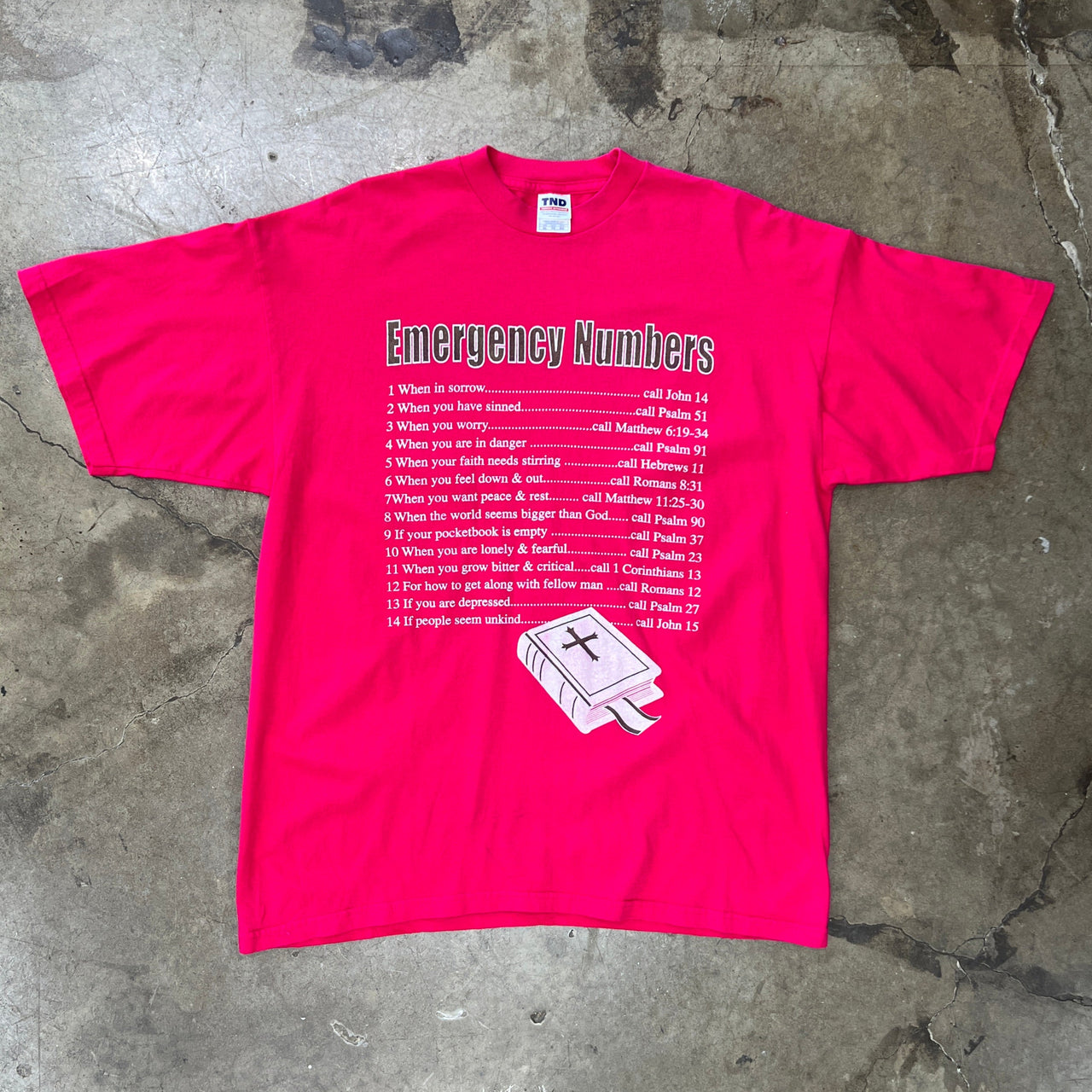 90s Bible Verse Emergency Numbers Psalm Jesus Religious Tee