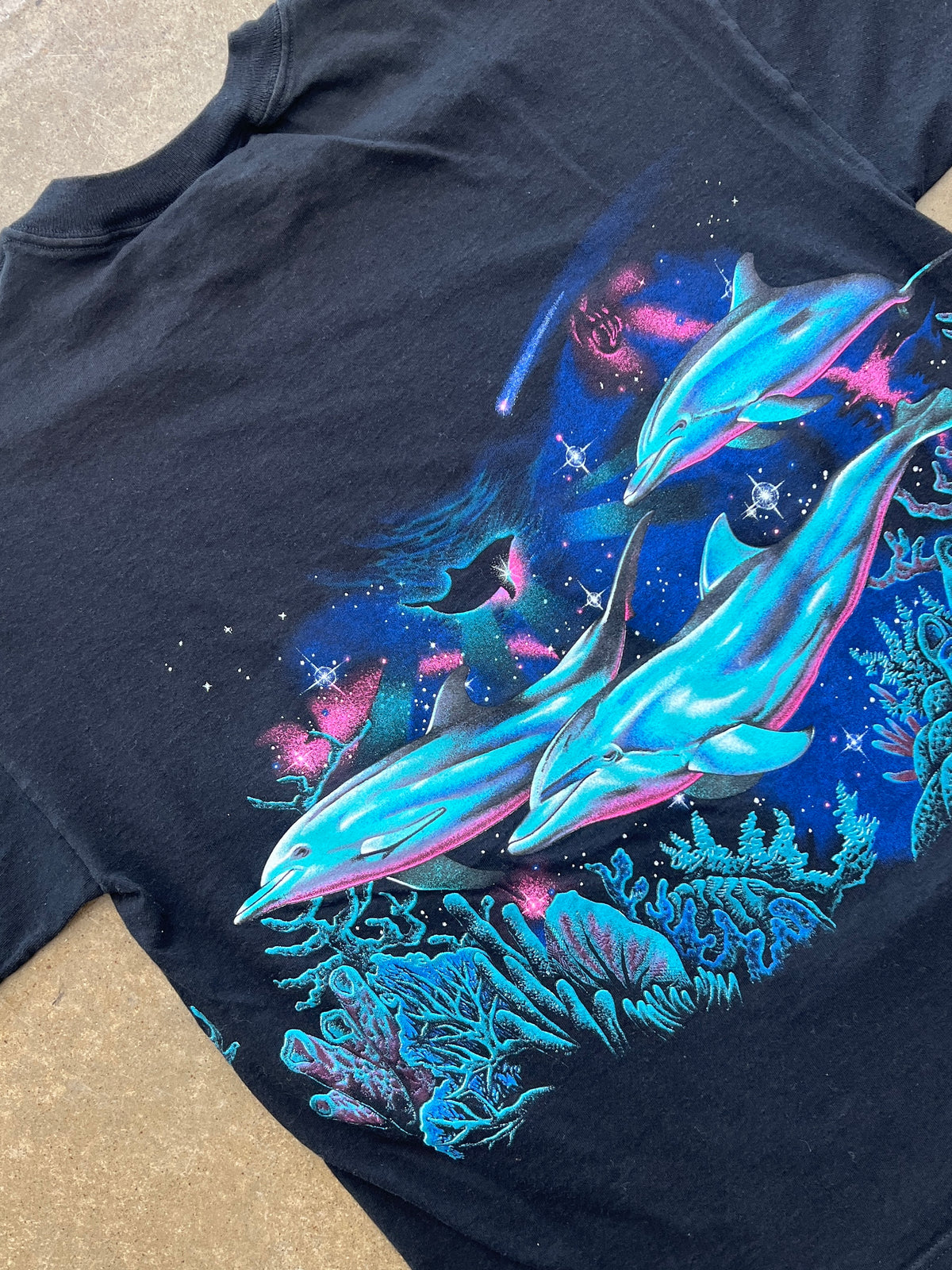 Cosmic Dolphins Coral Ocean Nature Tee Large