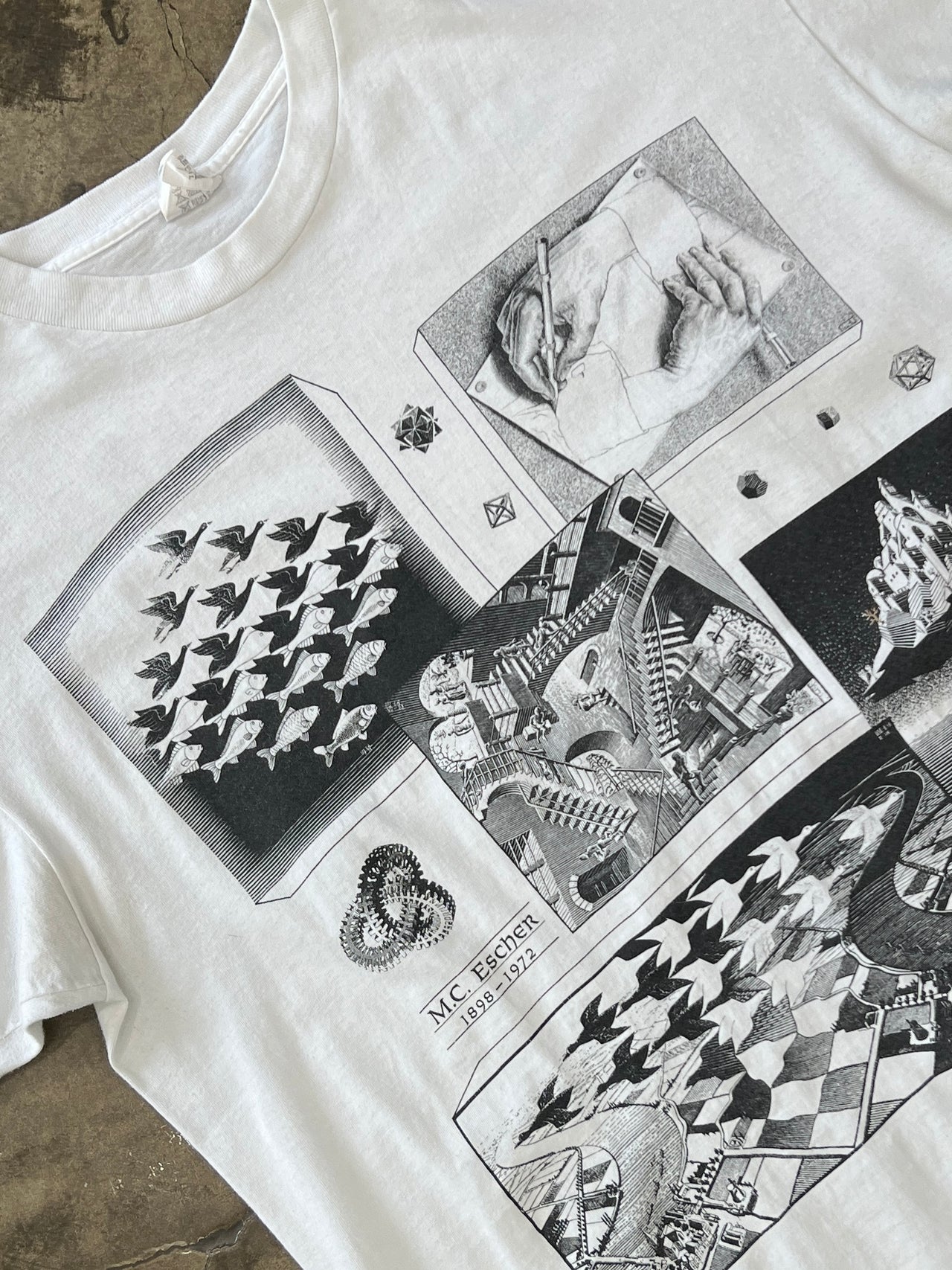 90s M.C.Escher Artwork Drawing Hands Day and Night Tee