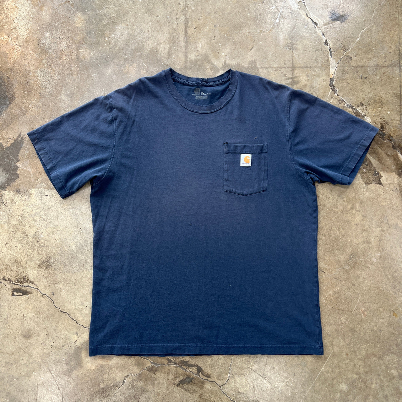 Carhartt Navy Pocket Tee Distressed Collar