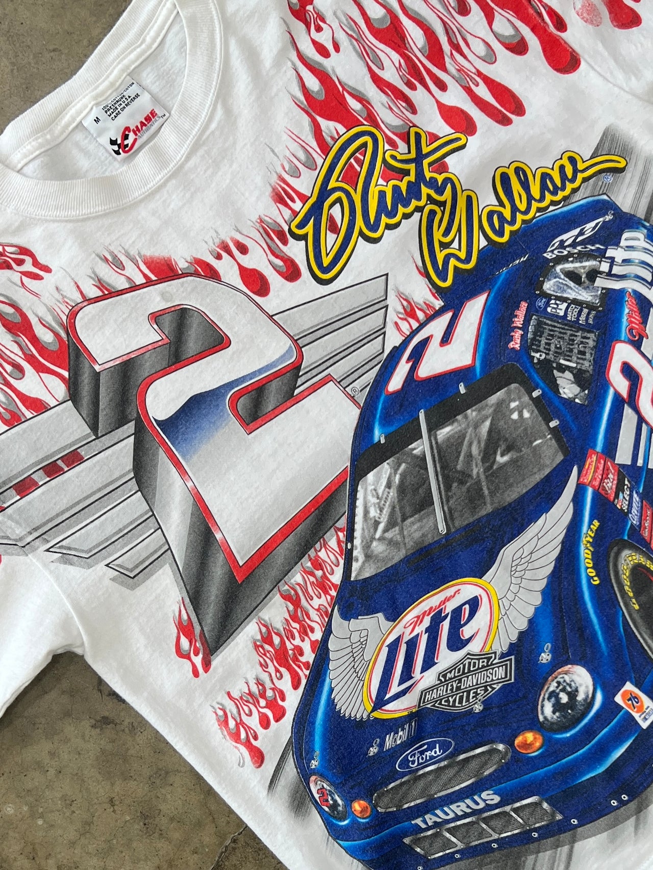 Harley Davidson NASCAR Rusty Wallace AOP Racing Flame Tee