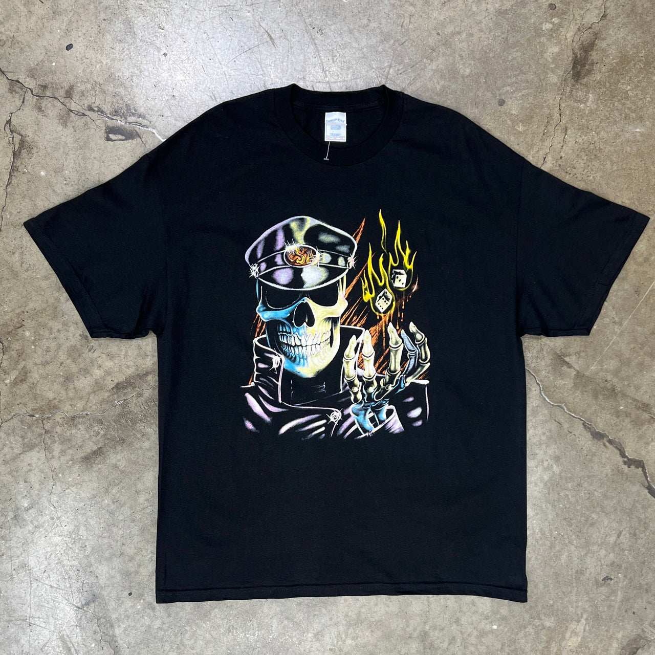 90s Skull Biker Dice Flame 3D Emblem Style Tennessee River Tee