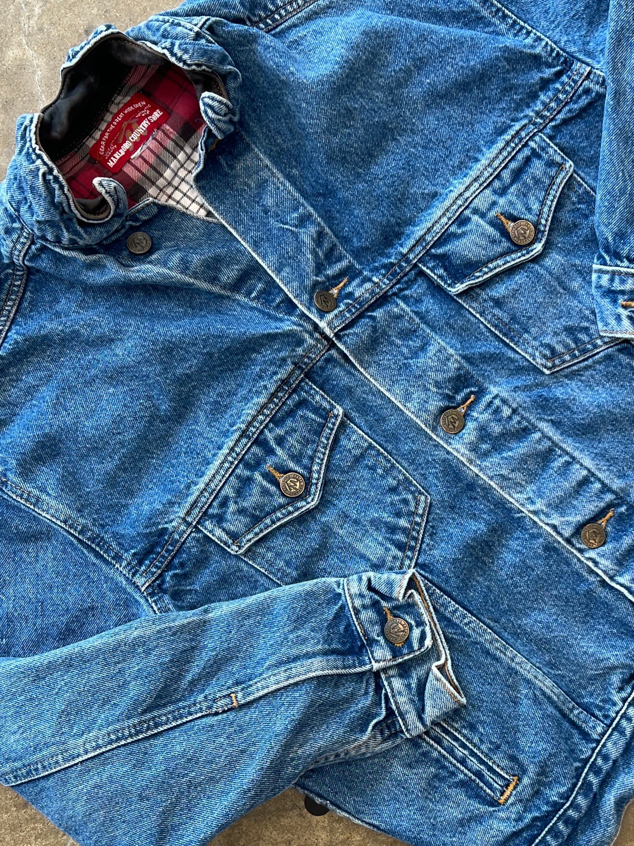 90s Marlboro Leather Collar Denim Jacket
