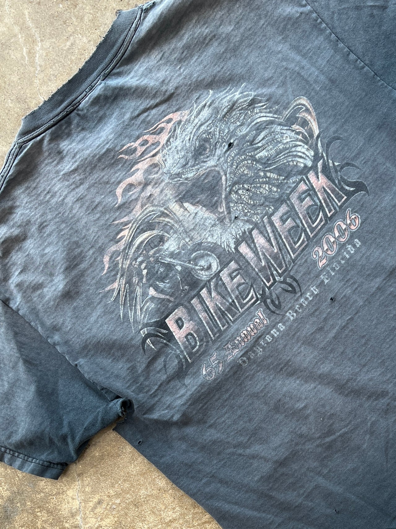 Y2K 2006 Bike Week Flame Eagle Motorcycle Pocket Tee