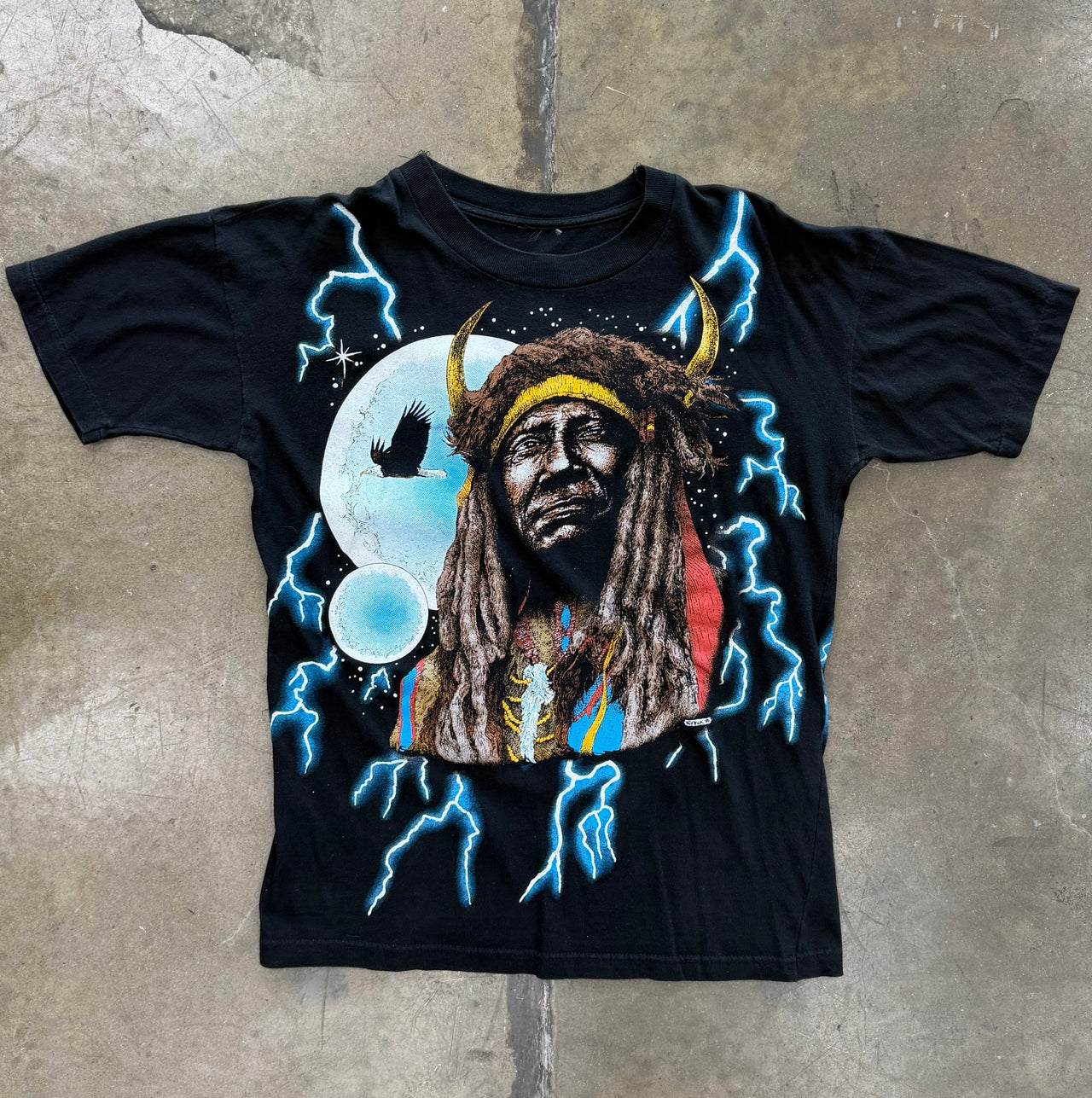 90s American Thunder Native Lightning Moon Eagle Tee