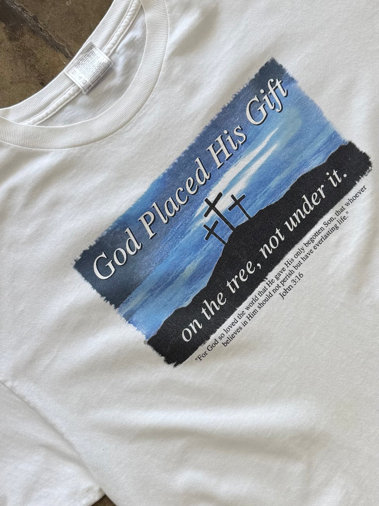 God Placed His Gift Three Cross Crucifix Jesus Religious Tee