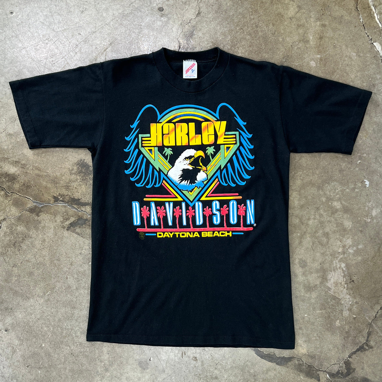 Harley Davidson Daytona Beach Neon Sign Style Eagle Motorcycle Tee