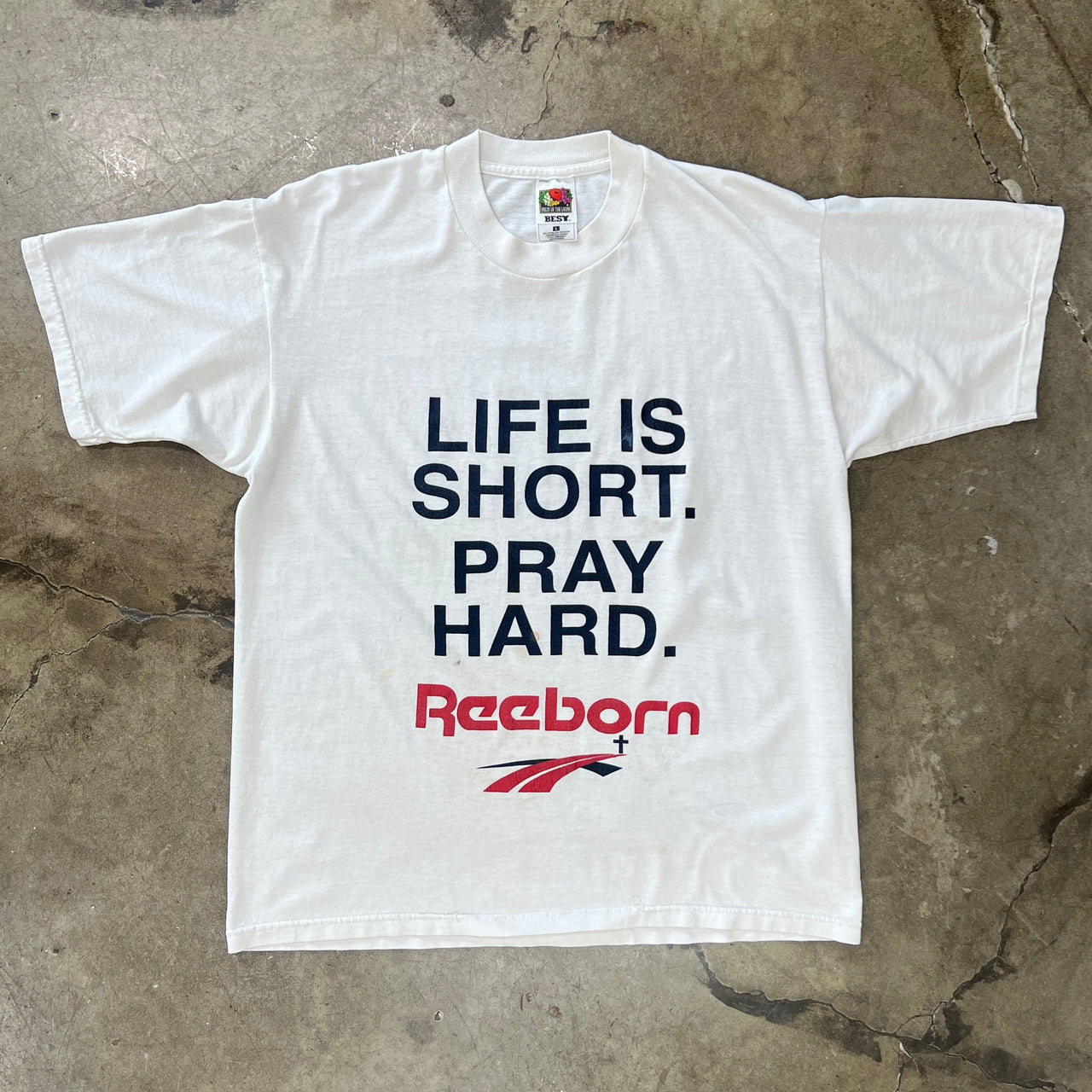 Life is Short Reeborn Cross Jesus Reebok Parody Tee