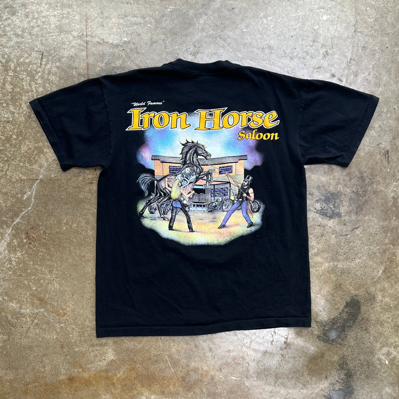 80s Iron Horse Saloon Motorcycle Horse Panhead Tee Large Anvil Single Stitch