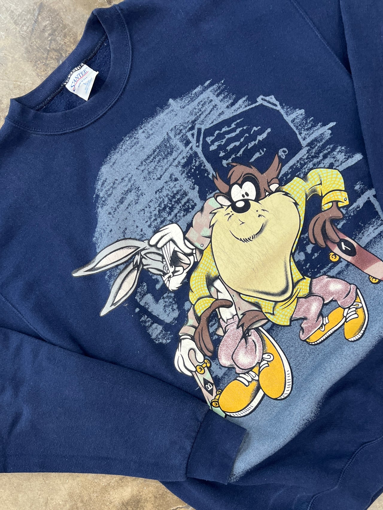 1995 Bugs Bunny Taz Skateboard Fighting Crewneck