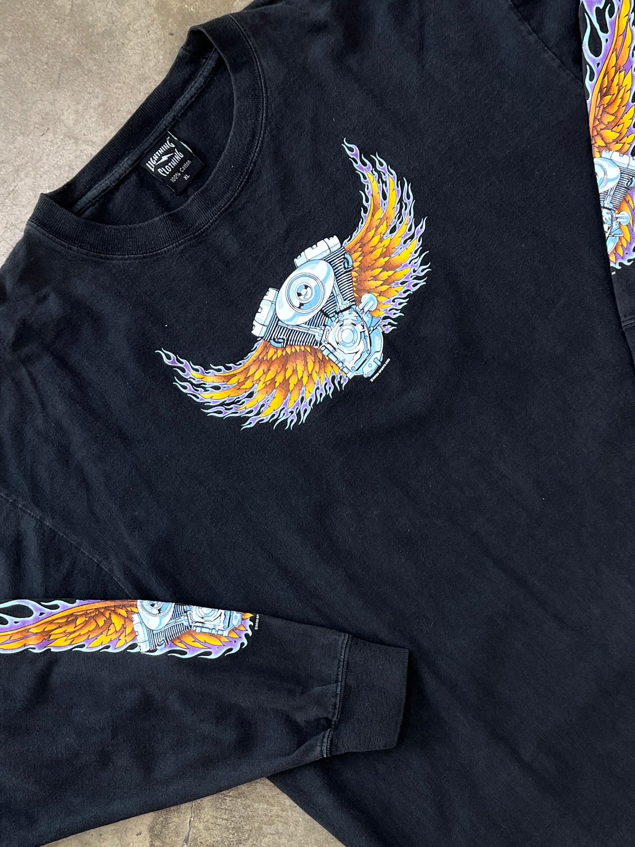 2002 Y2K Motorcycle Panhead Wings Flame Long Sleeve