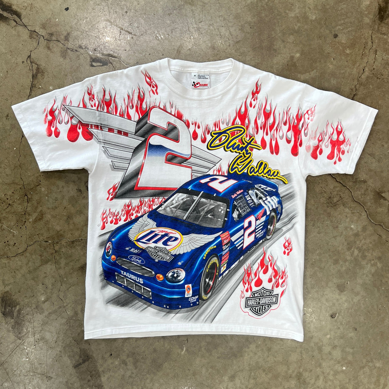 Harley Davidson NASCAR Rusty Wallace AOP Racing Flame Tee