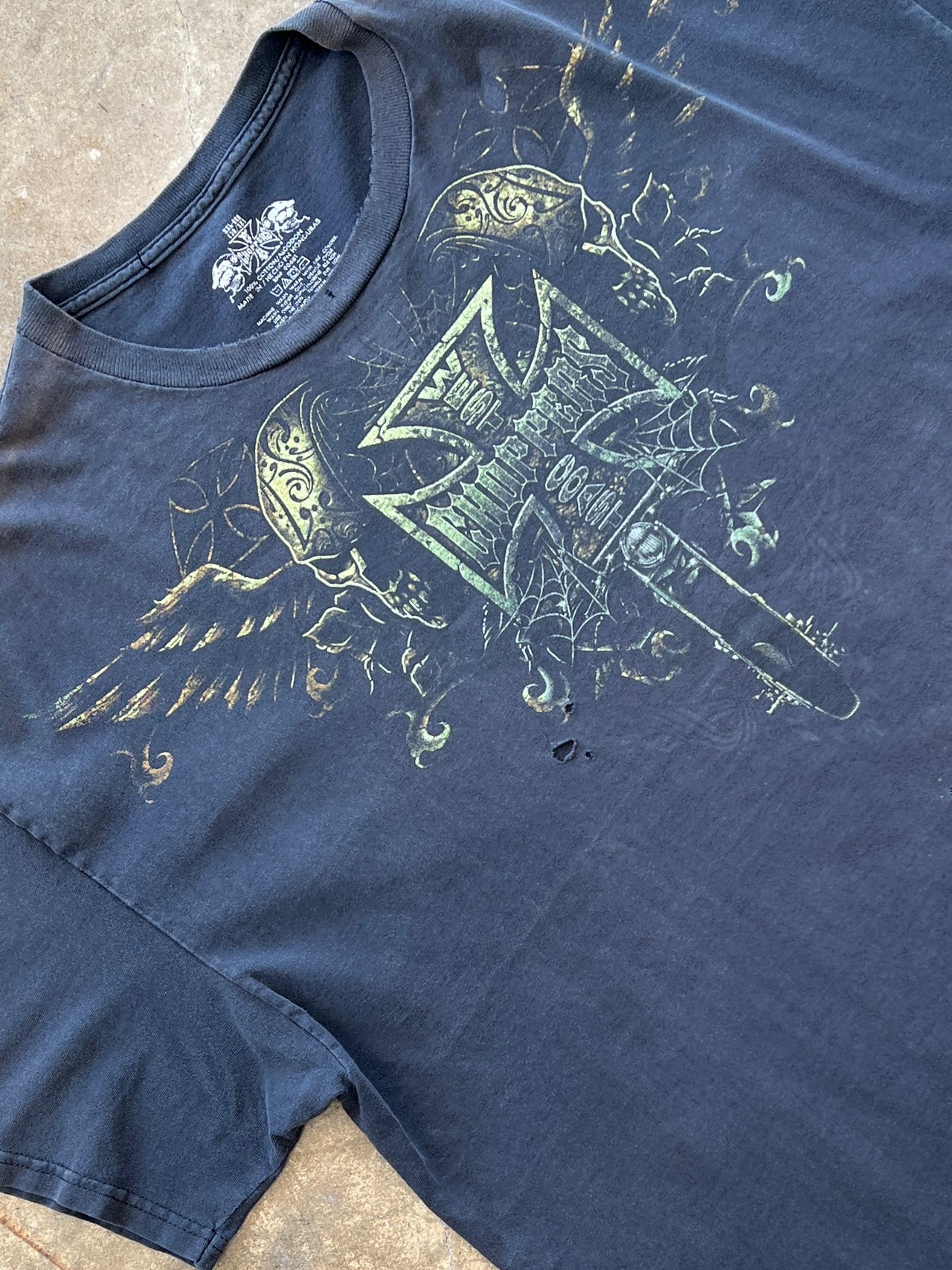 2000s West Coast Choppers Motorcycle Skull Logo Distress Tee