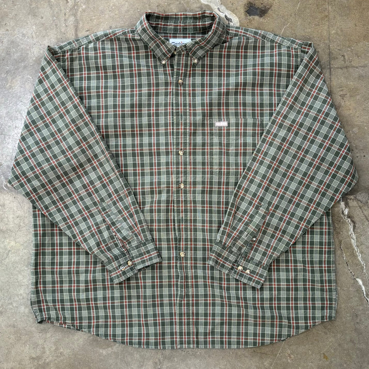 Carhartt Green Red Plaid Pocket Button-Up