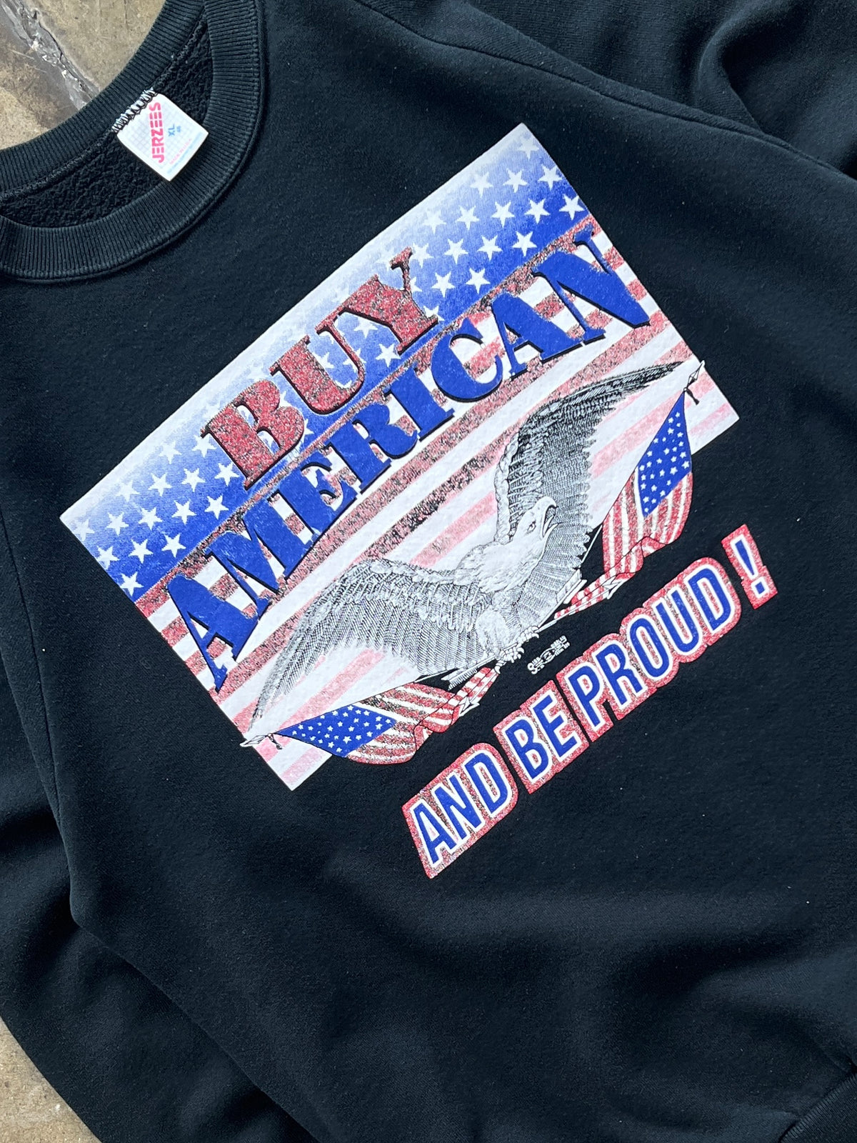 90s Buy American Be Proud Eagle American Flag Crewneck