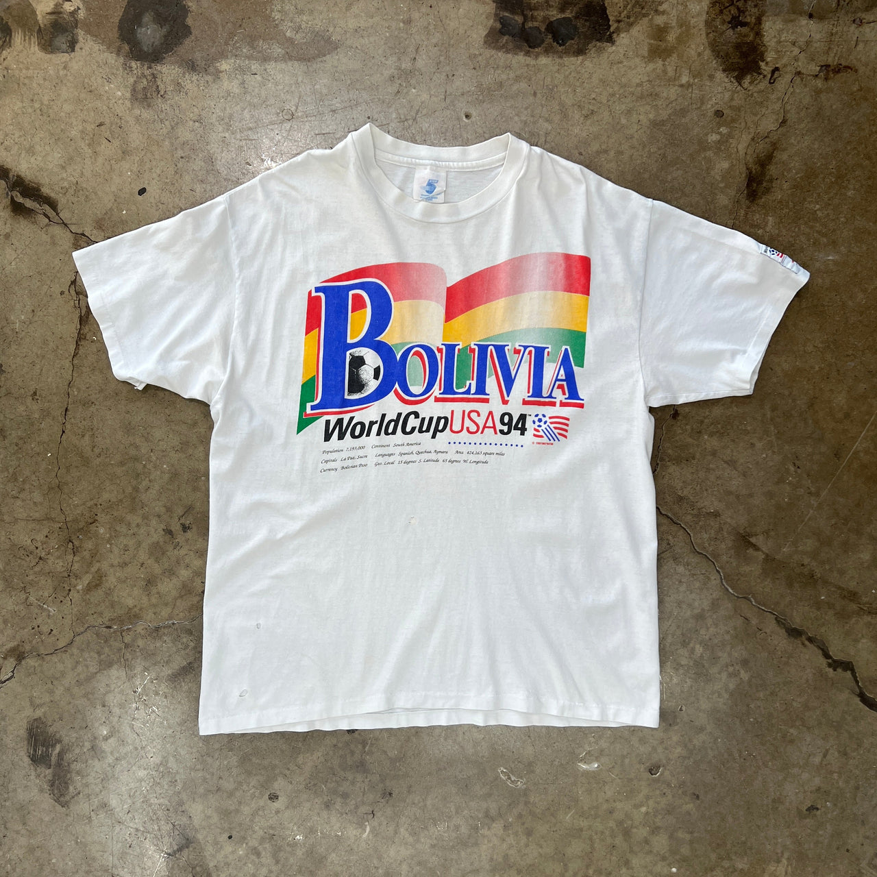 1994 World Cup Bolivia Soccer Single Stitch Tee