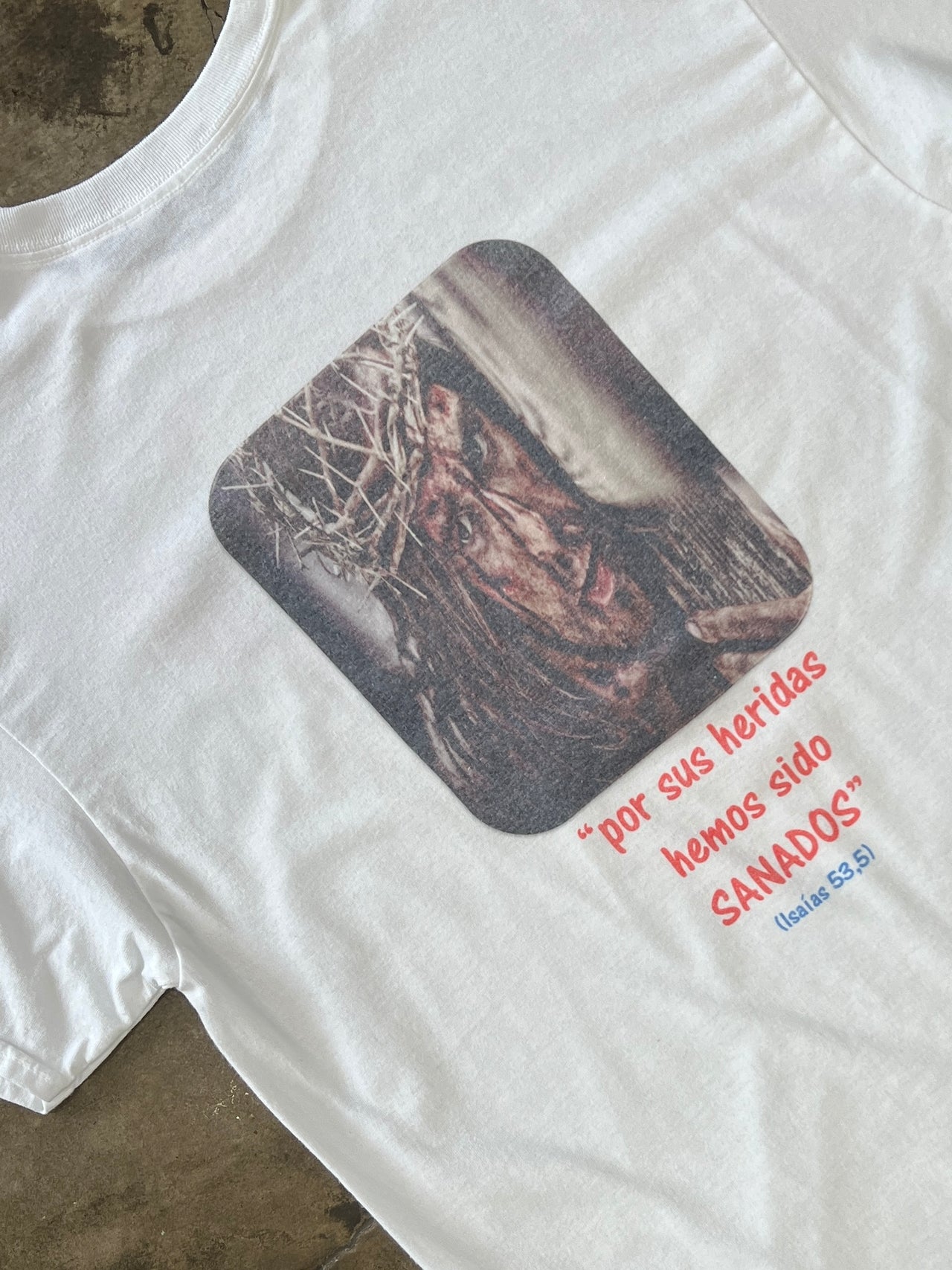 "His Wounds" Spanish Jesus Portrait Tee Thorns