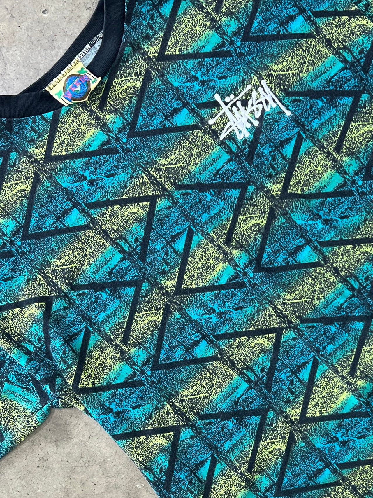 90s Stussy AOP Tribal Weed Tag Print Tee
