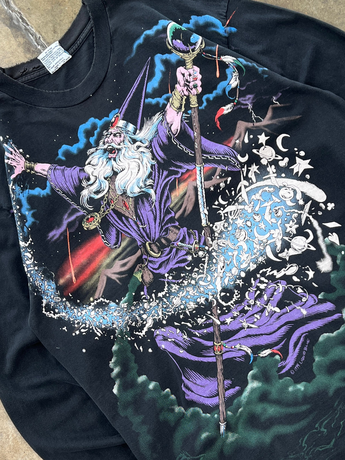 90s Liquid Blue Wizard AOP Long Sleeve Tee