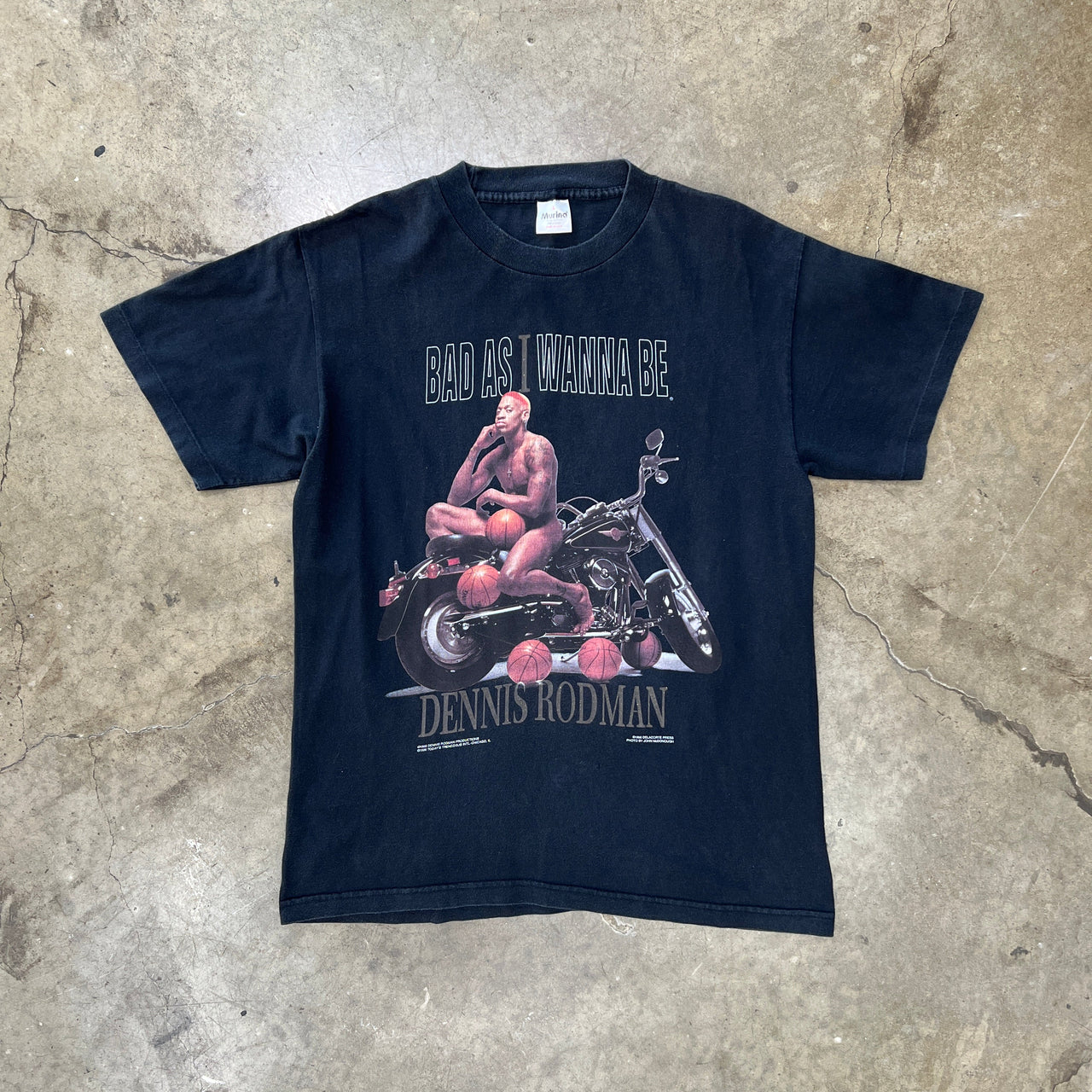 1996 Dennis Rodman Bad as I Be Motorcycle Basketball Tee Single Stitch Tee