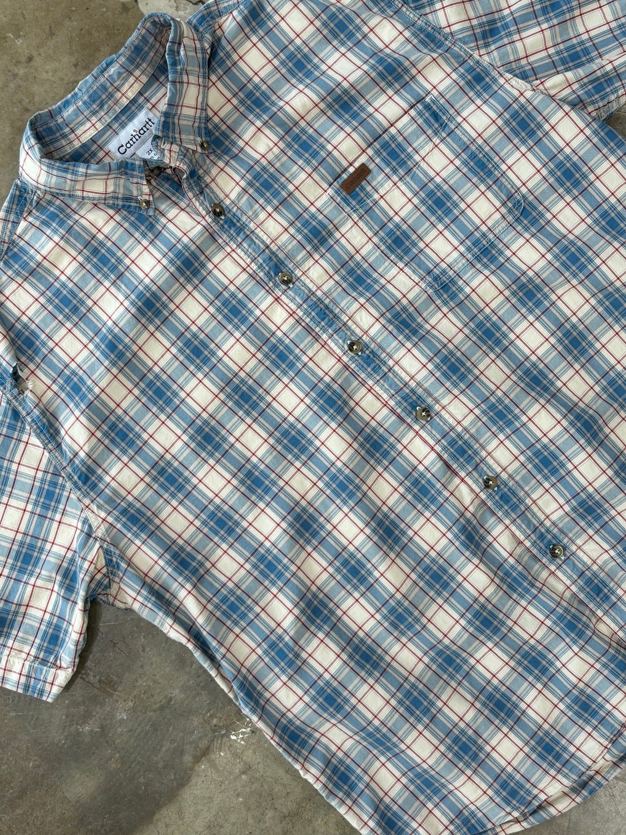 Carhartt Blue Tan Plaid Pocket Button-Up