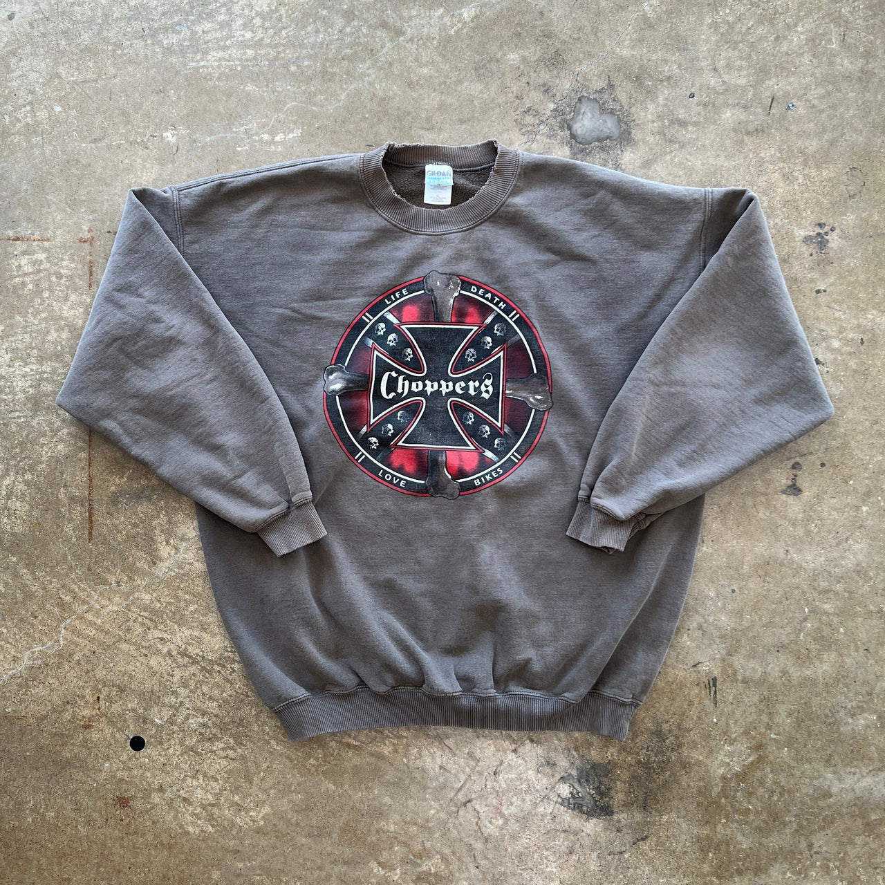 2000s Choppers Love Bikes Motorcycle Skull Cross Crewneck