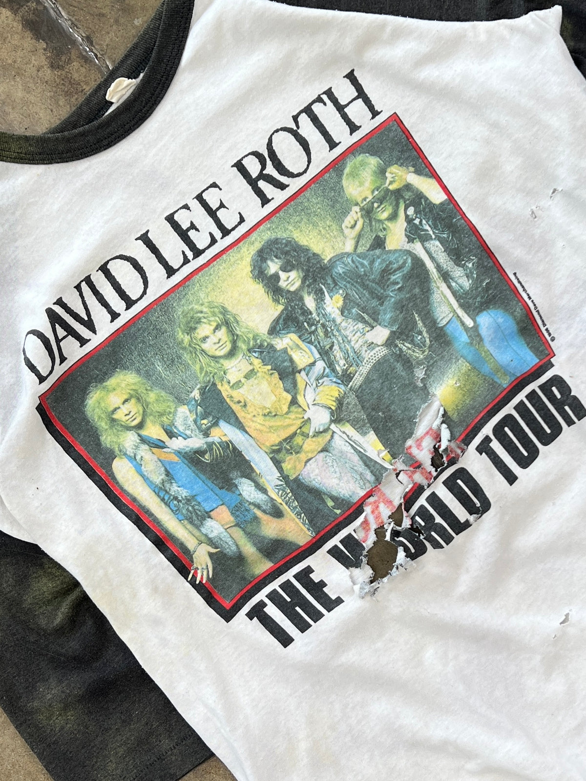 1986 David Lee Roth World Tour Band Raglan Thrashed