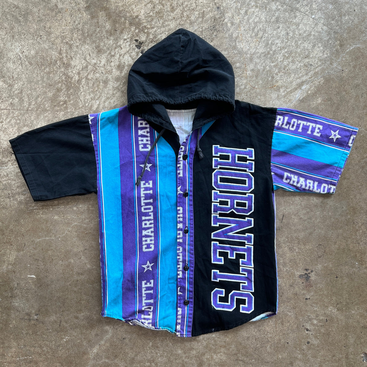 90s Charlotte Hornets Hooded Shirt Single Stitch