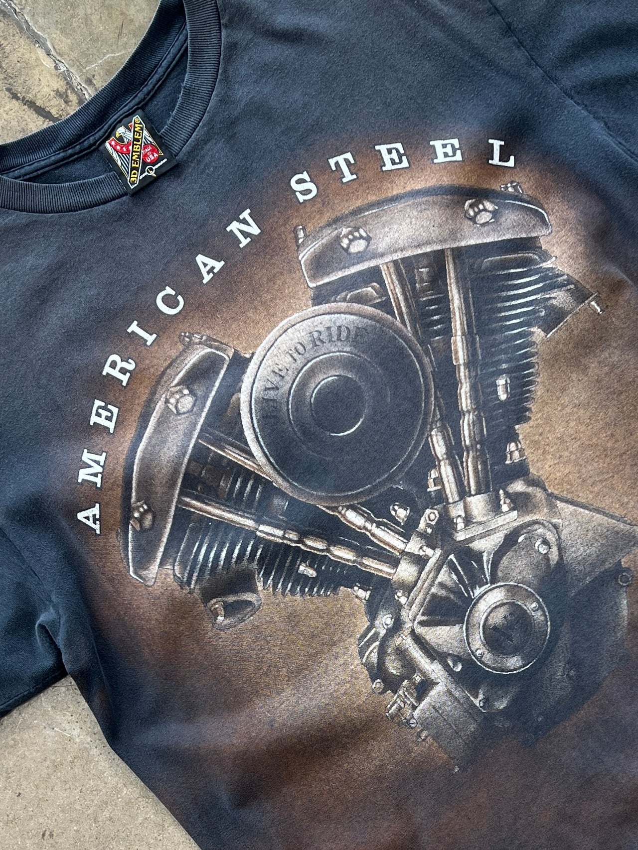 3D Emblem American Steel Panhead Motorcycle Tee
