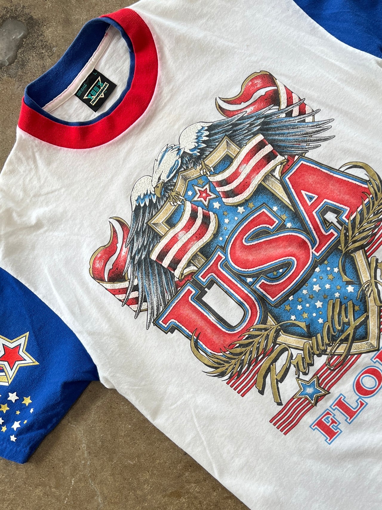90s USA Florida Double Layer Patriotic American Eagle Tee Single Stitch