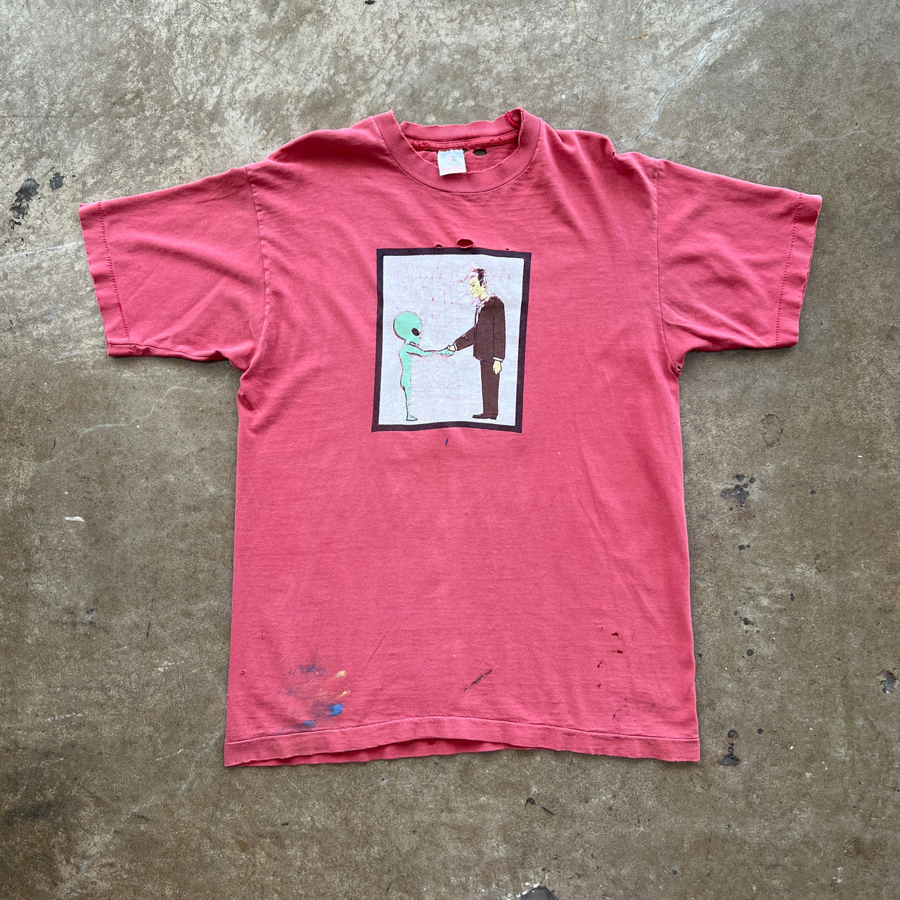 90s Alien Handshake Helmet Band Tee Single Stitch