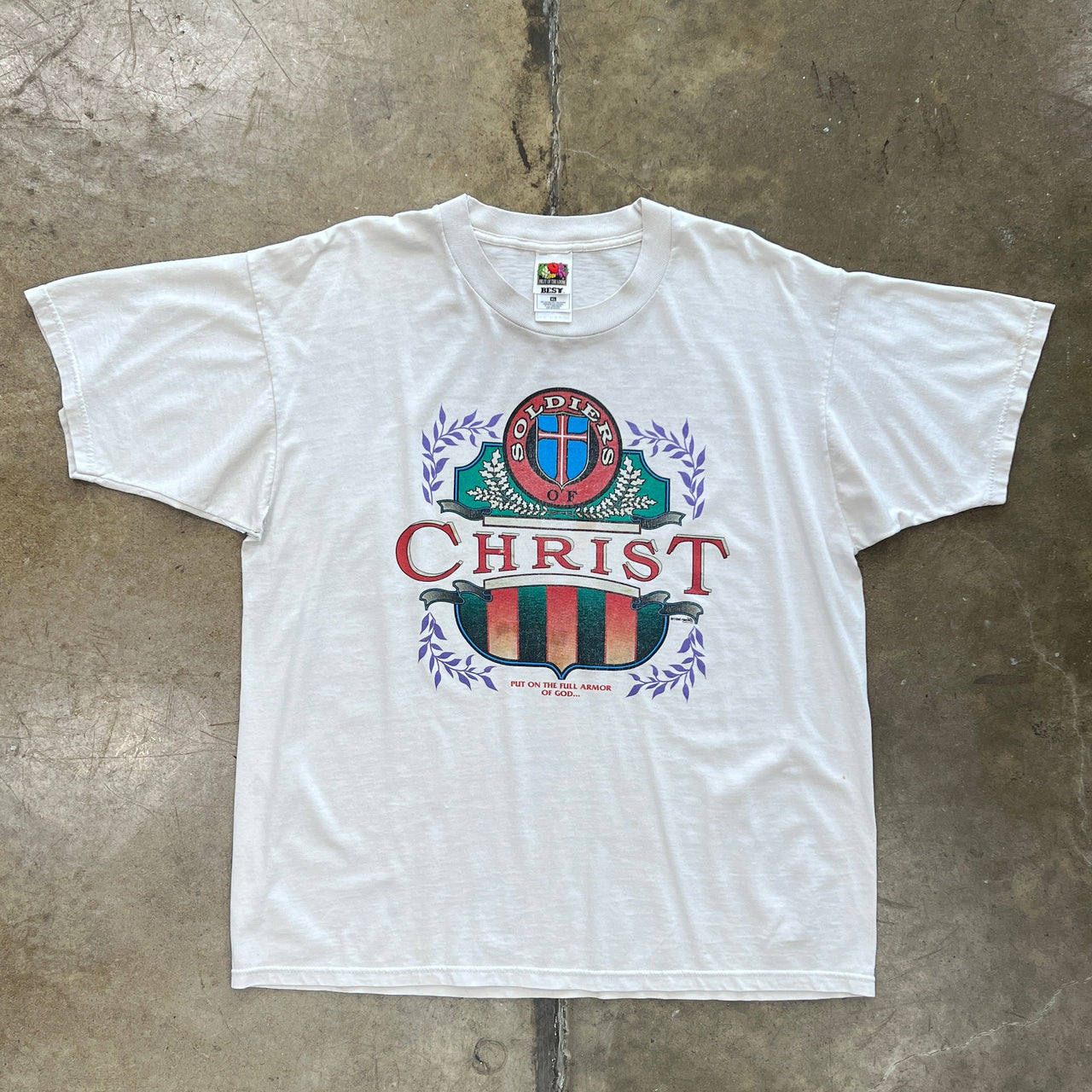 1995 Soldiers of Christ Crest Jesus Armor of God Tee