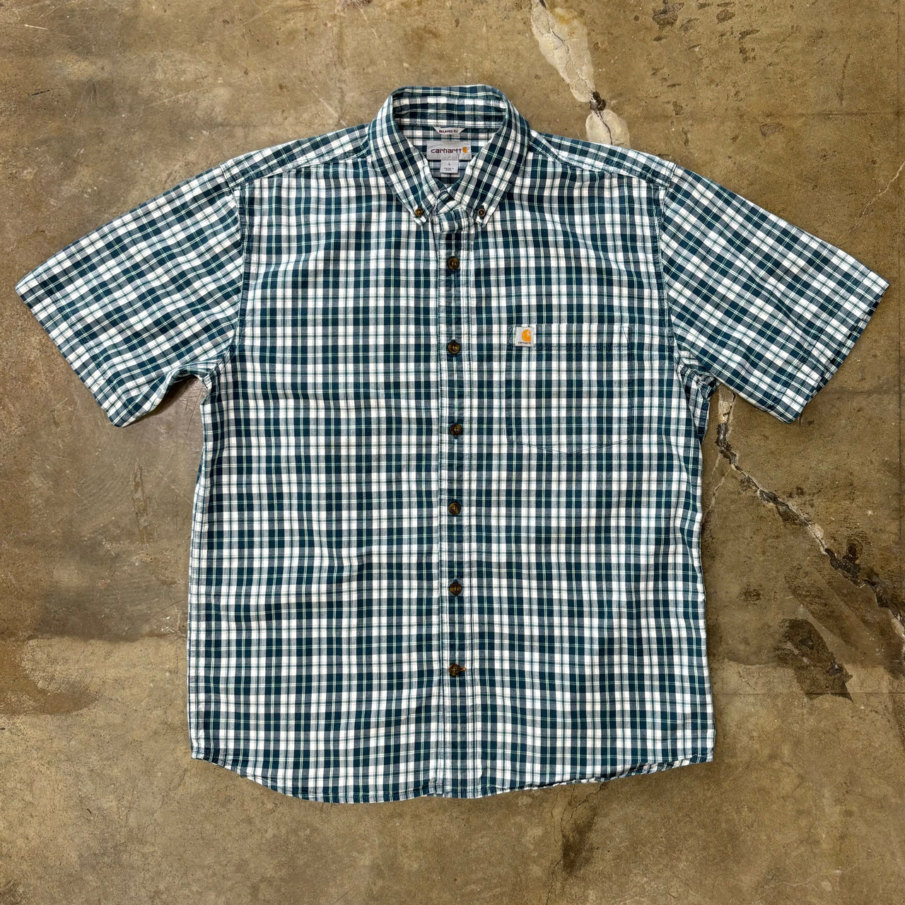 Carhartt Relaxed Fit Blue Green Pocket Button-Up