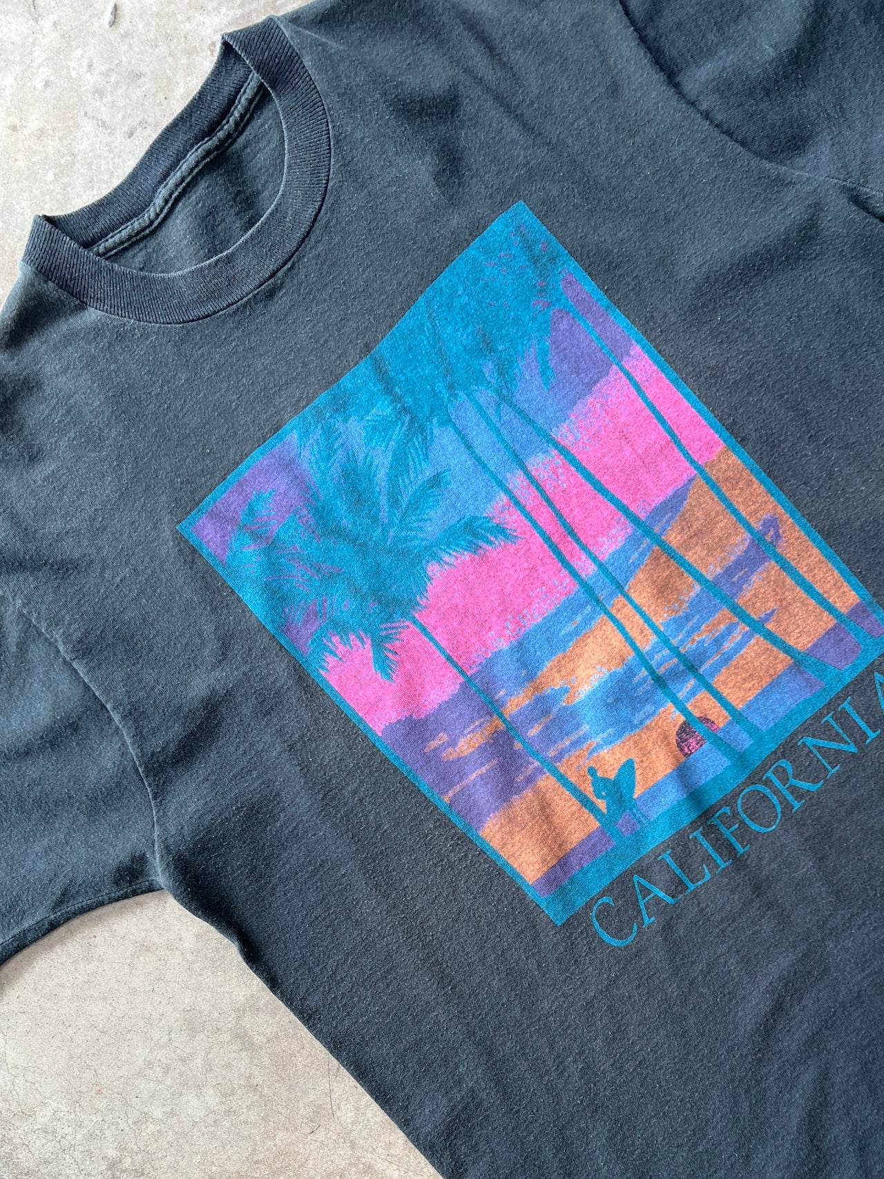 California Sunset Palm Tree Single Stitch Tee