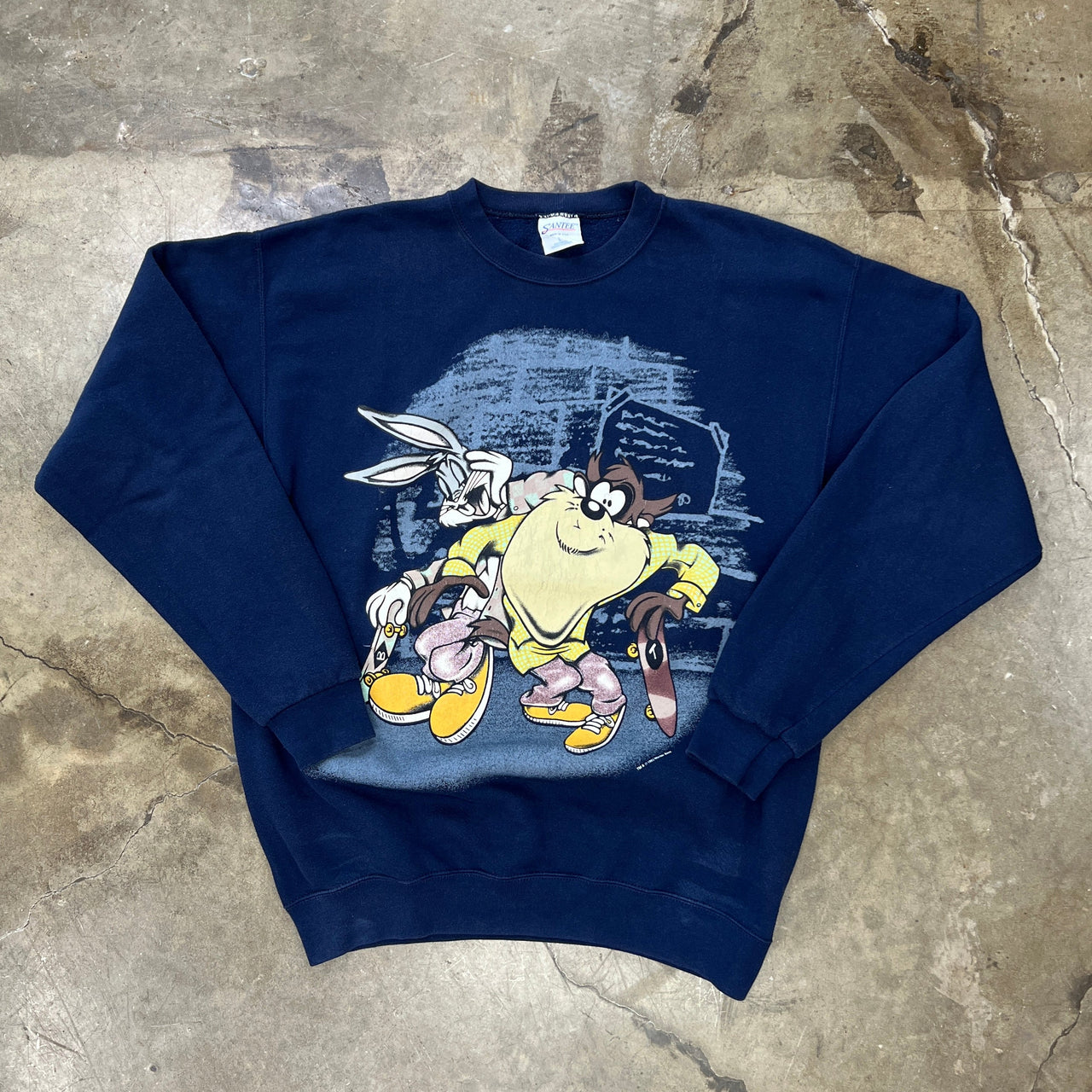 1995 Bugs Bunny Taz Skateboard Fighting Crewneck