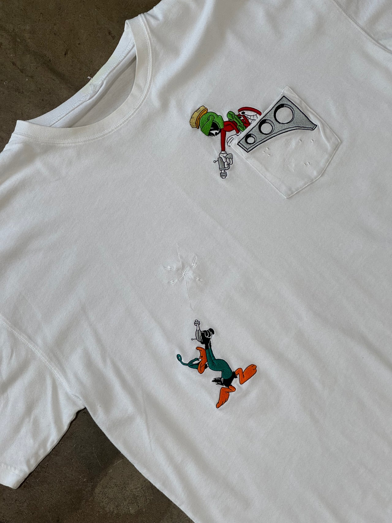 Looney Tunes Marvin the Martian Fight Embroidered Pocket Tee