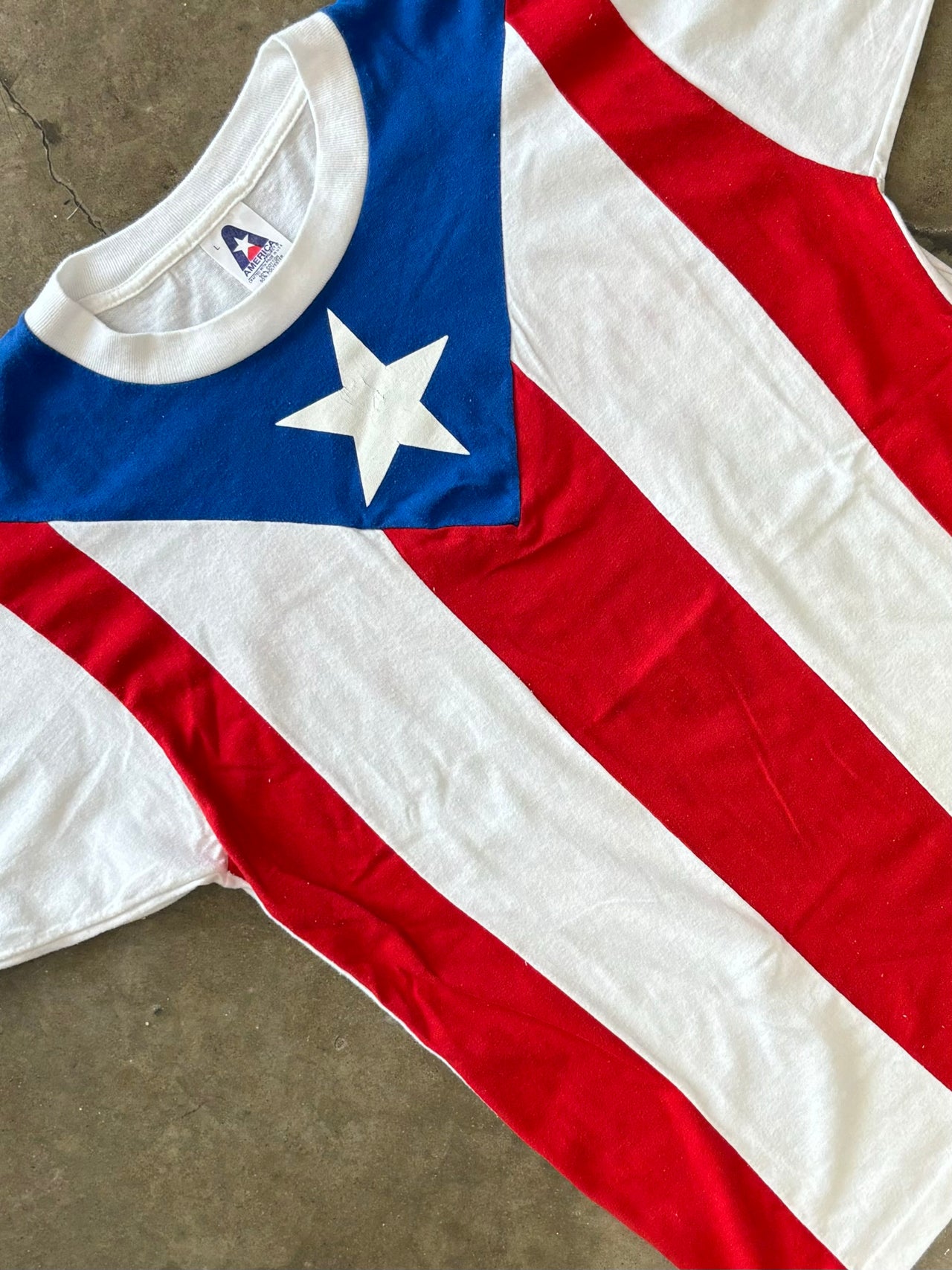 Puerto Rico Flag Ringer Single Stitch Tee