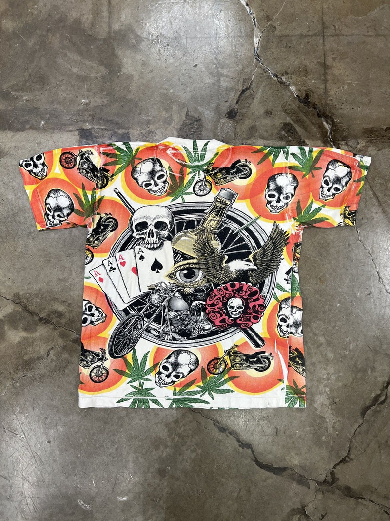 AOP Single Stitch Marry Jane Motorcycle Skull Tee