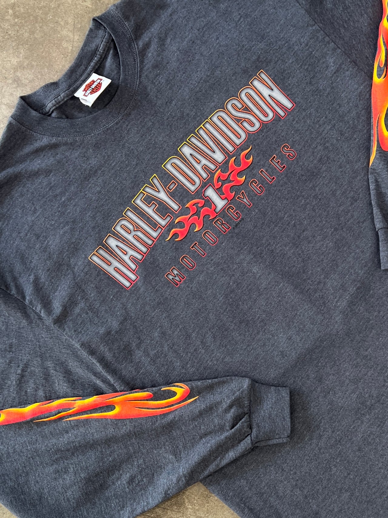 Harley Davidson Worth Missouri Flame Sleeve Motorcycle LS Tee